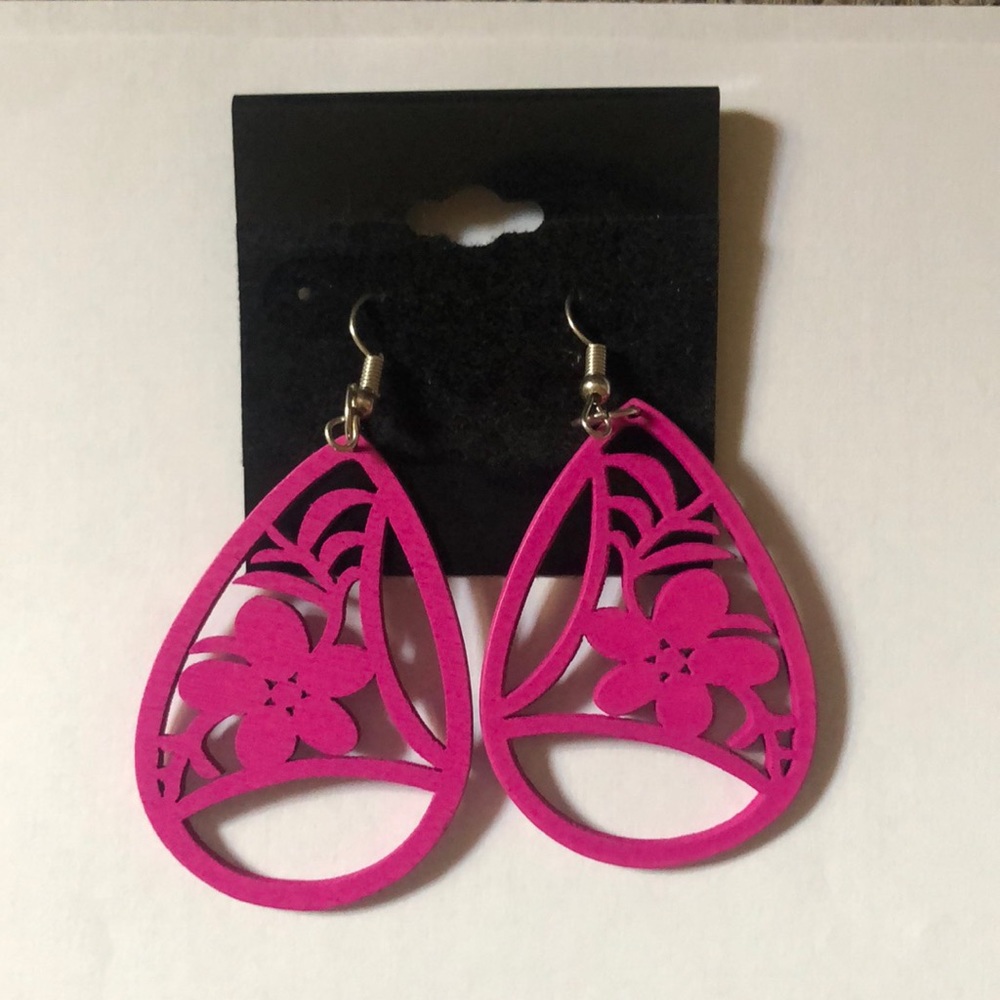 2 for $& Earrings - Pink Flowery Teardrop Dangle Earrings